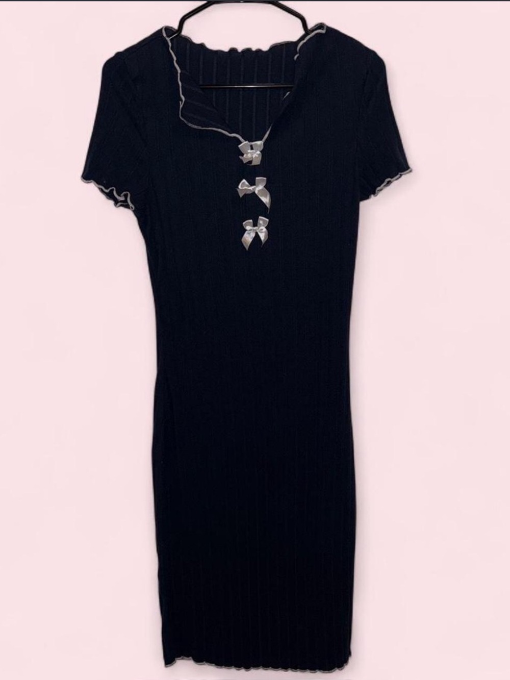 Vintage!!! Women's Navy Midi Dress with Ribbon Detail